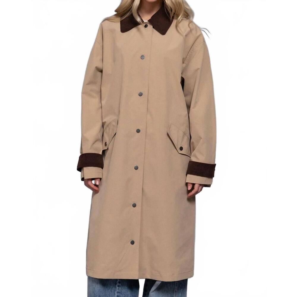 NEW ACTIVE USA contrast collar long trench coat in khaki